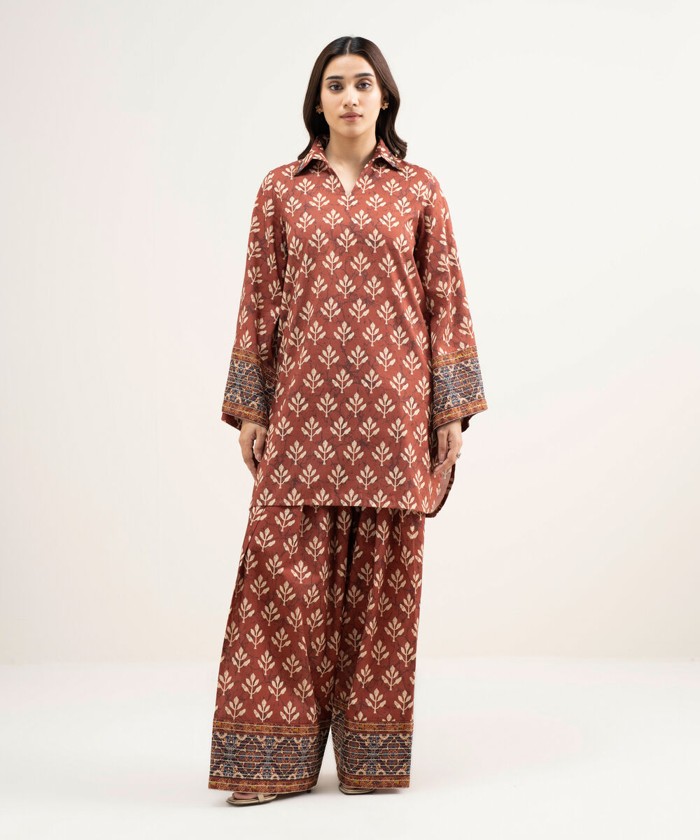 Women's Unstitched Lawn Printed Red 2 Piece Suit