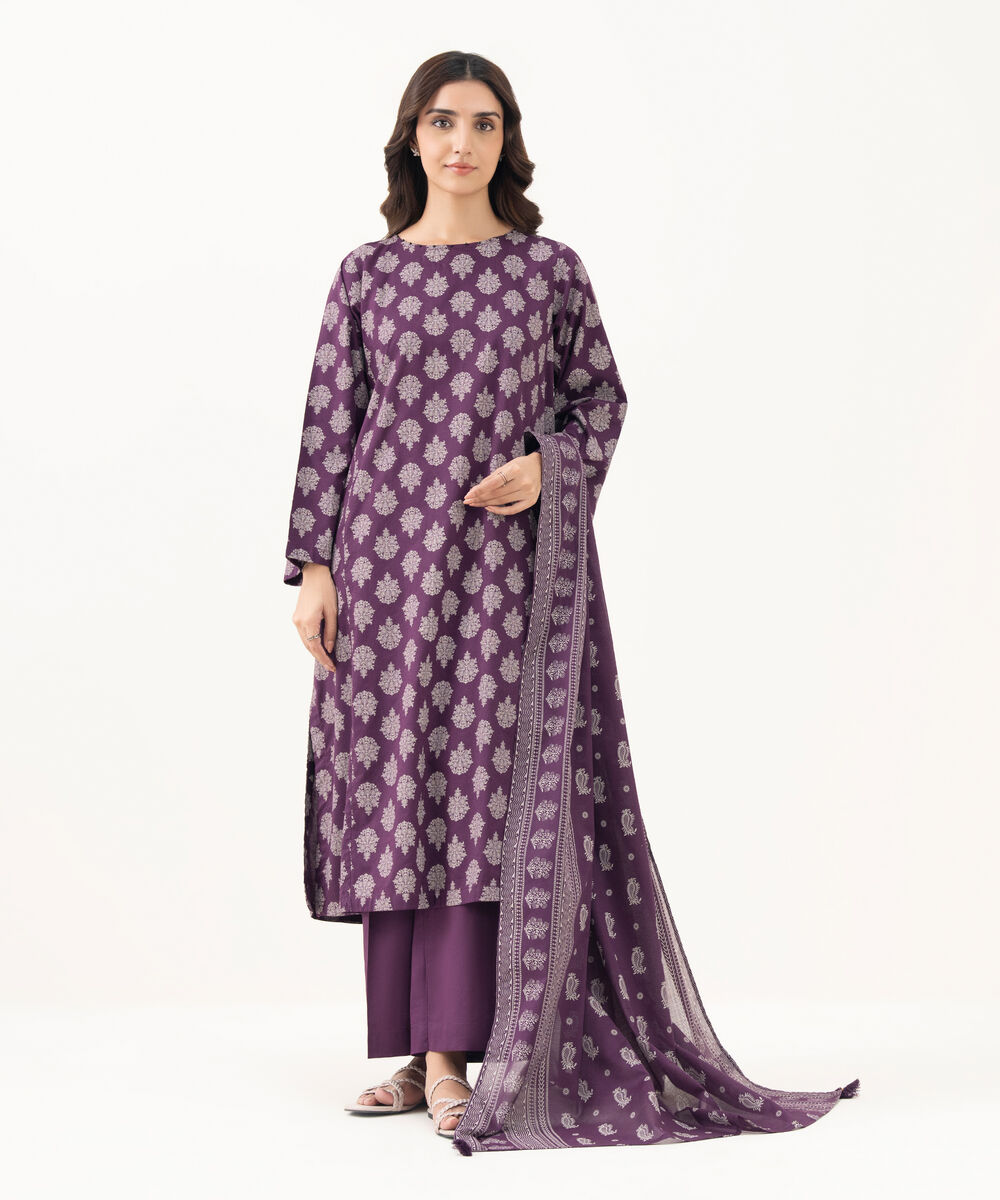 Women's RTW Cotton Viscose Printed A-Line Purple Shirt