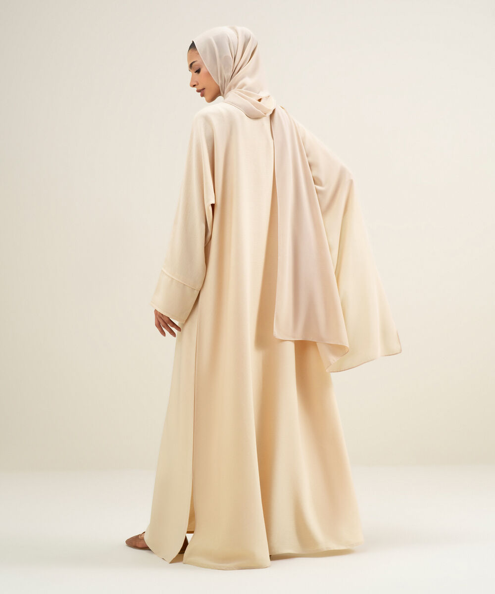 Women's Light Beige Kimono Abbaya Set