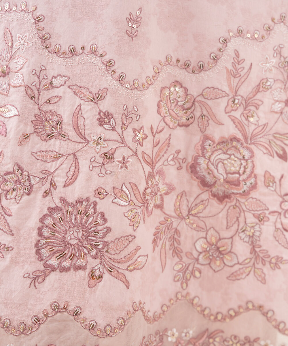 Women's Unstitched Embroidered Cotton Jacquard Pink 3 Piece Suit