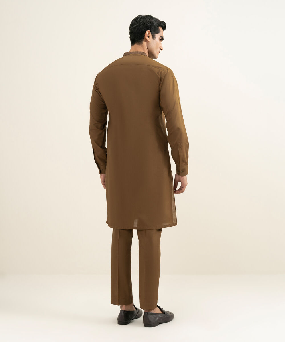 Men's rust Slub Cotton Kurta Trouser