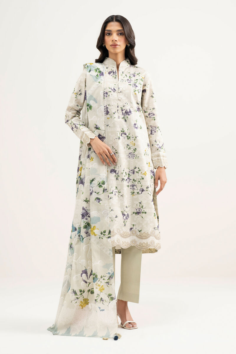 3 Piece - Embroidered Zari Lawn Suit