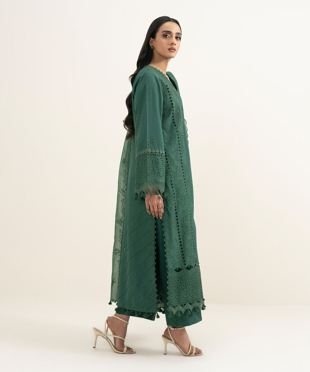Women's Unstitched Lawn Embroidered Green 3 Piece Suit
