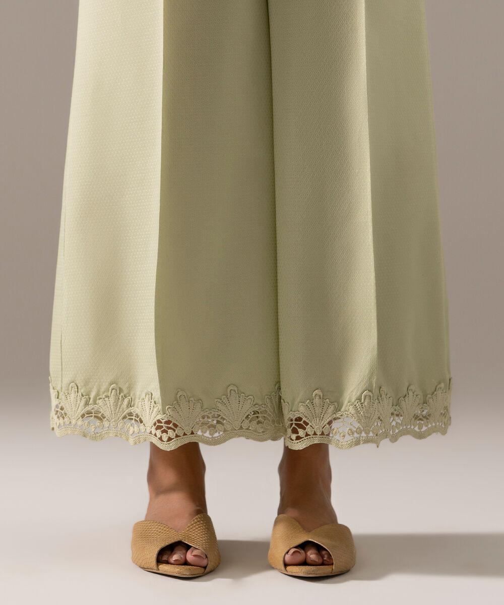 Women's RTW Dobby Solid Green Flared Pants