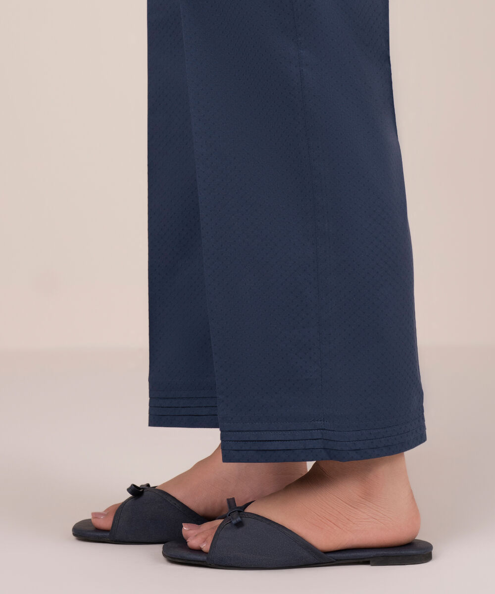 Women's RTW Dobby Solid Blue Straight Pants