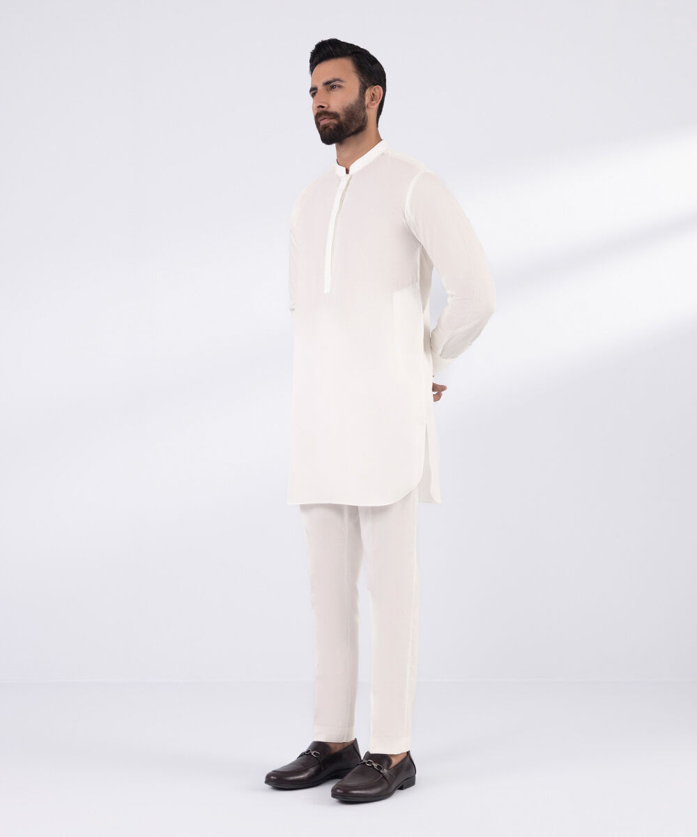 Men's 100% Cotton Stitched Plain White Stitched Suit