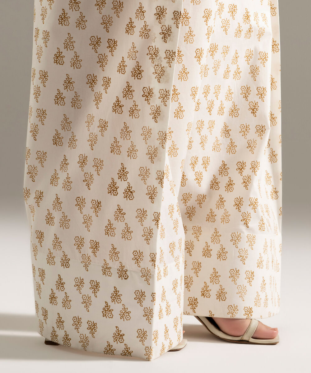 Women's RTW Cambric Printed Off White Shalwar