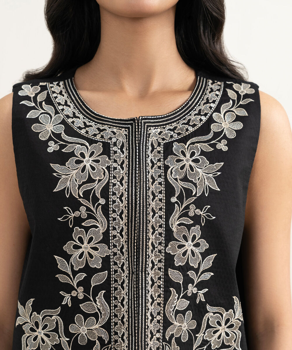 Women's RTW Dobby Embroidered Black Waistcoat
