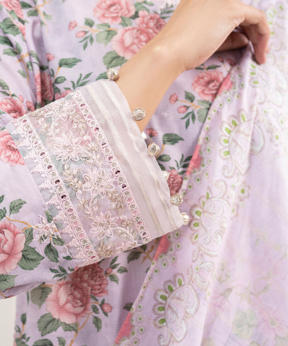 Women's RTW Zari Lawn Embroidered Lilac 3 Piece Suit