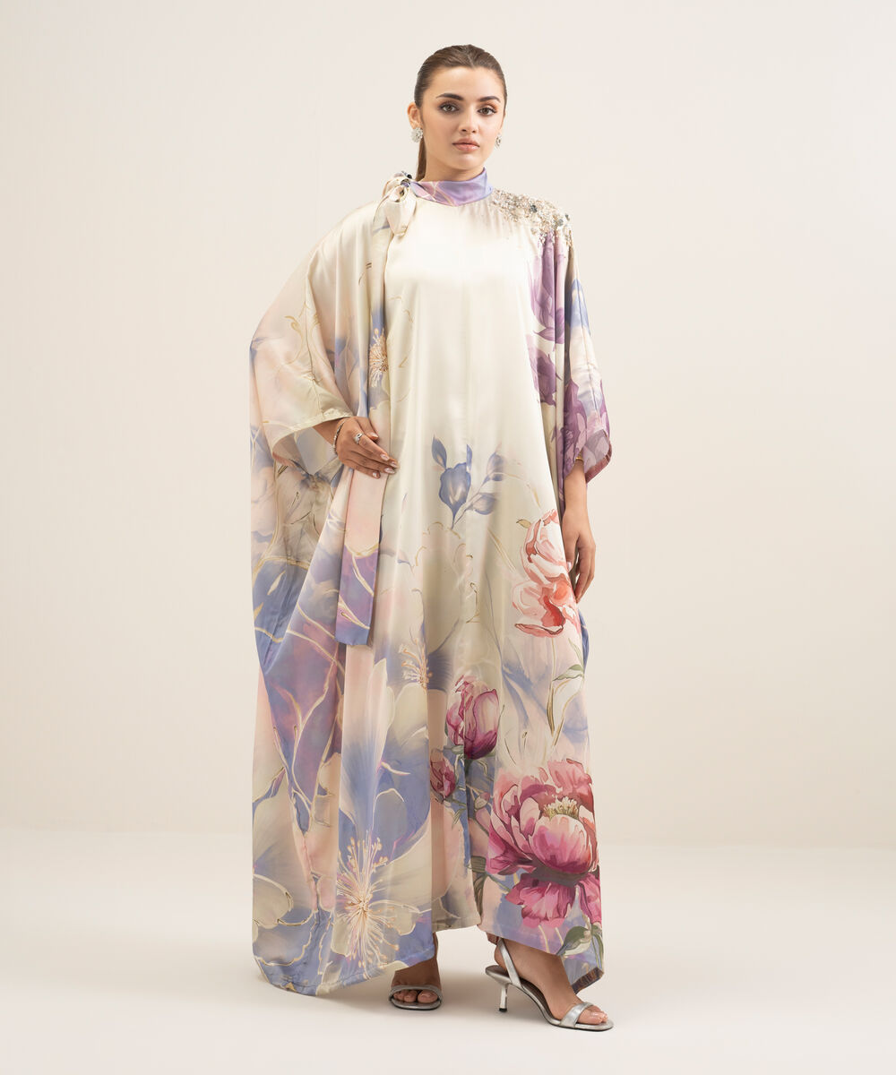 Women's RTW Blended Satin Printed Multi Kaftan