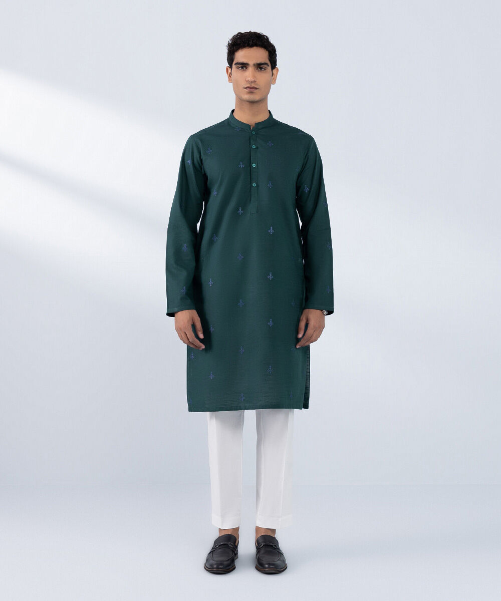 Men's Stitched Teal Cotton Khaddar Kurta