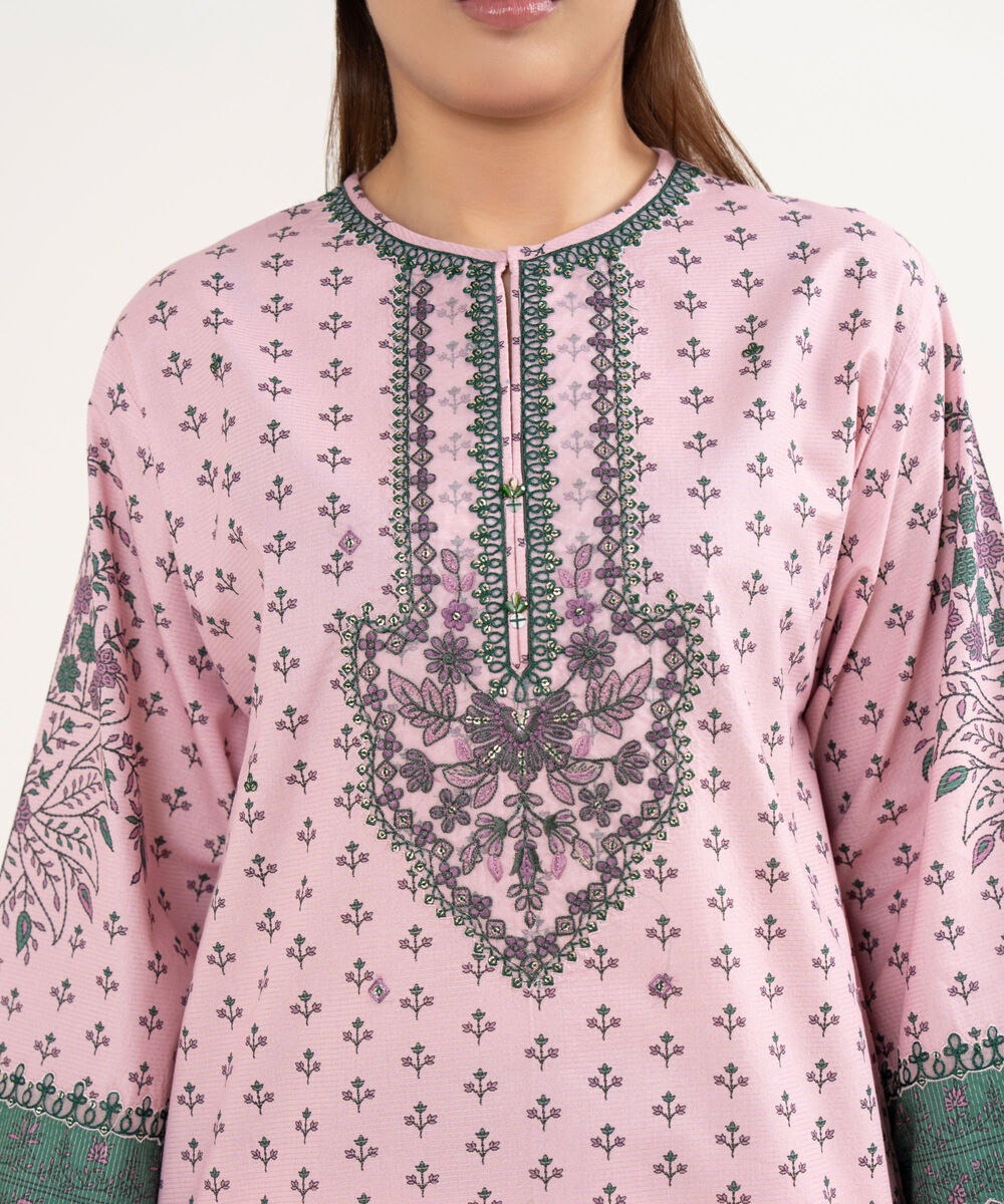 Women's Unstitched Lawn Embroidered Lilac Three Piece Suit