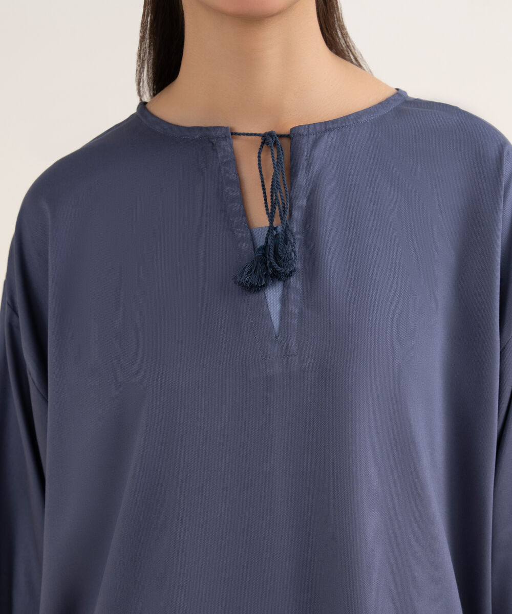 Women's RTW Bedford Solid Drak Grey Drop Shoulder Shirt