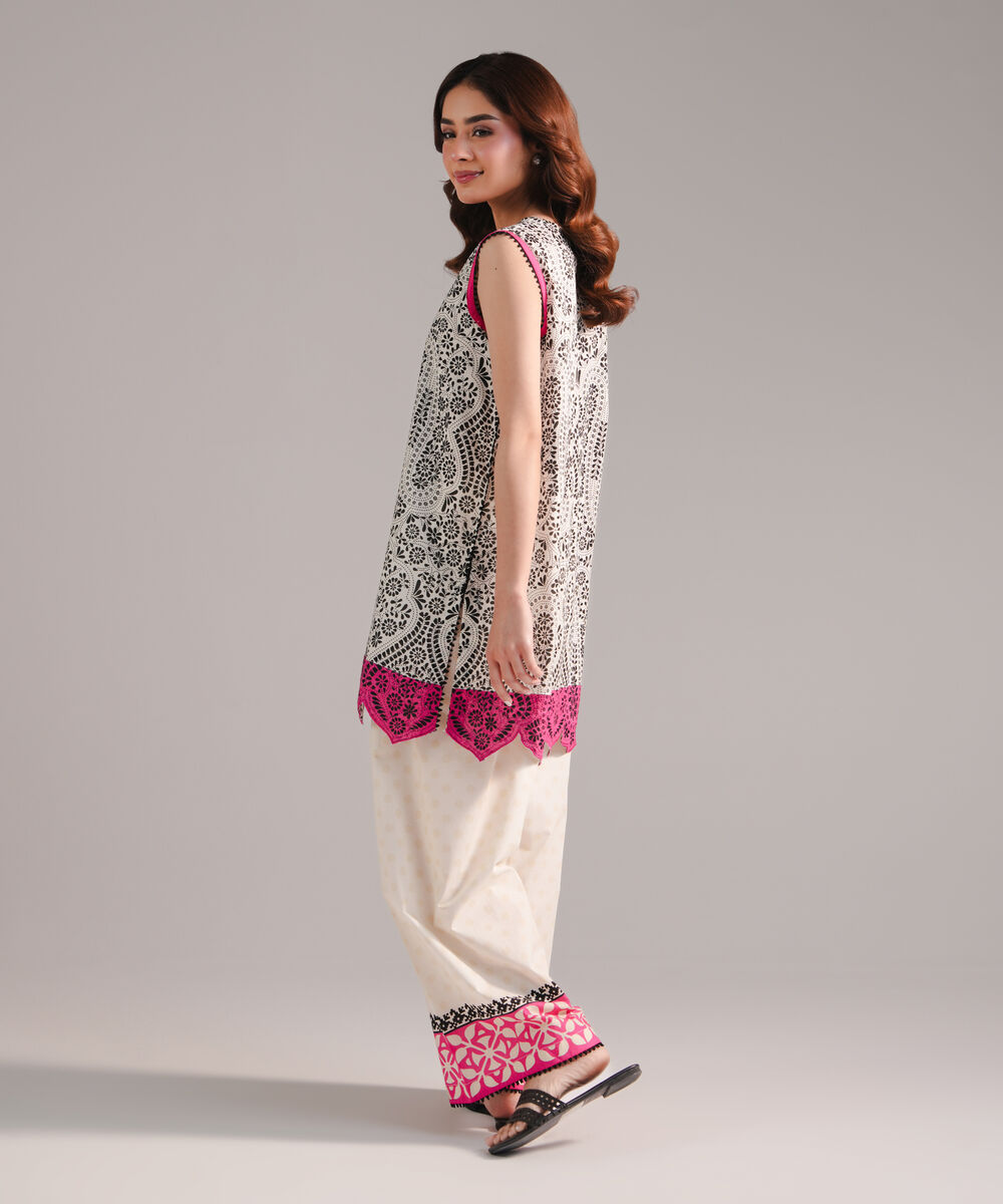 Women's RTW Lawn Printed Off White Straight Shirt