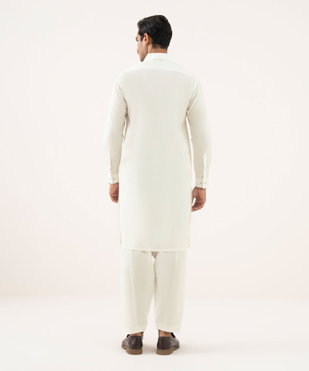 Men's 100% Cotton Embroidered Light Cream Kurta Shalwar