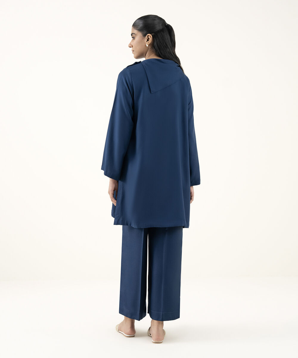 Women's RTW Dobby Blue Solid Straight Shirt