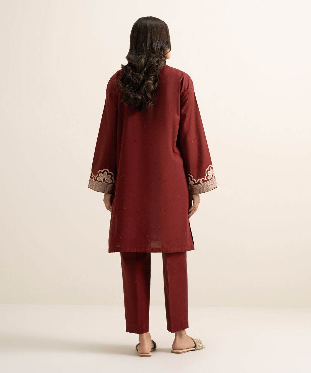 Women's RTW Multi Neps Embroidered Maroon Boxy Shirt