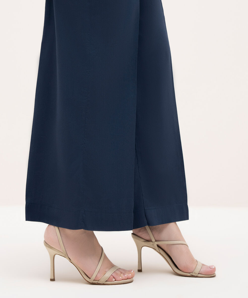 Women's RTW Cotton Viscose Blue Solid Culottes