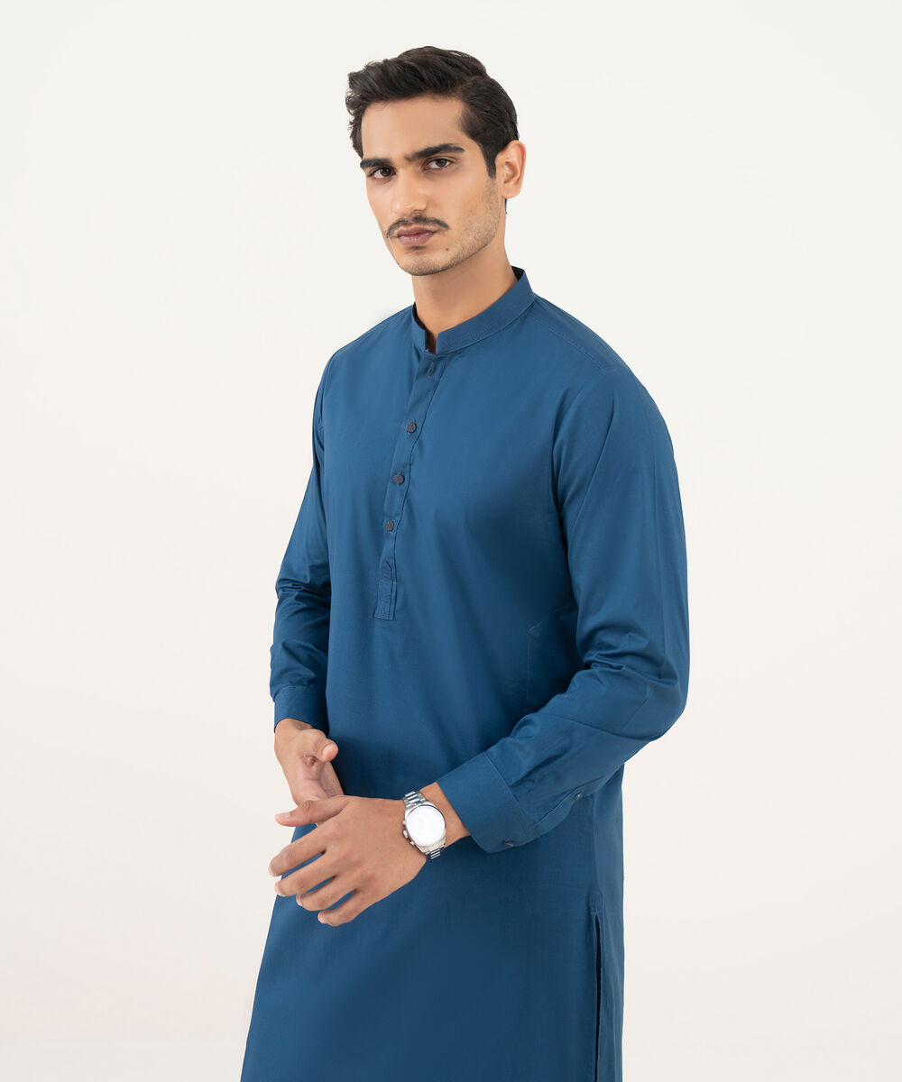 Men's Falak Plain Medium Blue Kurta Shalwar