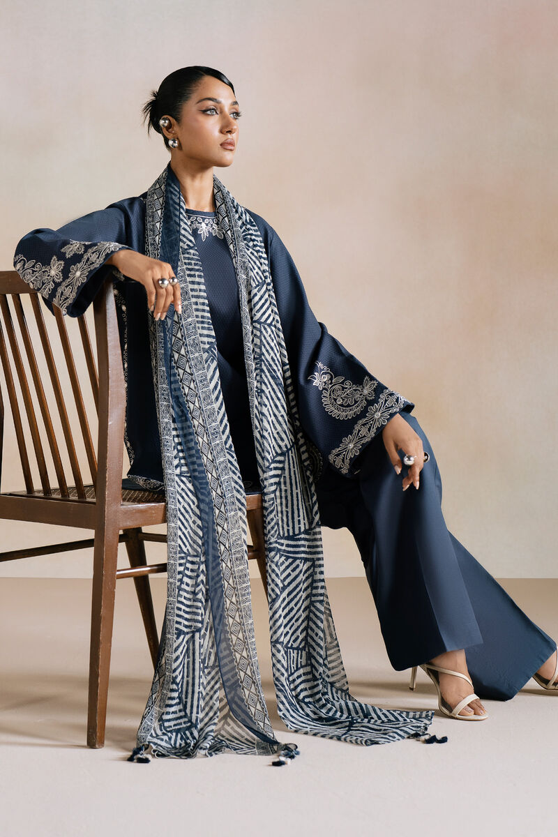 3 Piece -  Embroidered Dobby Suit