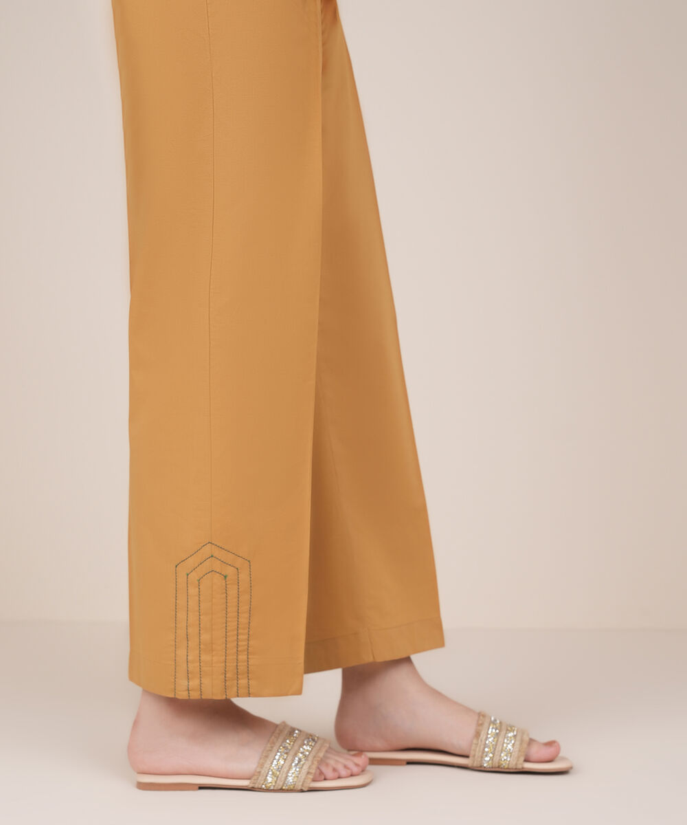 Women's RTW Cambric Brown Solid Straight Pants