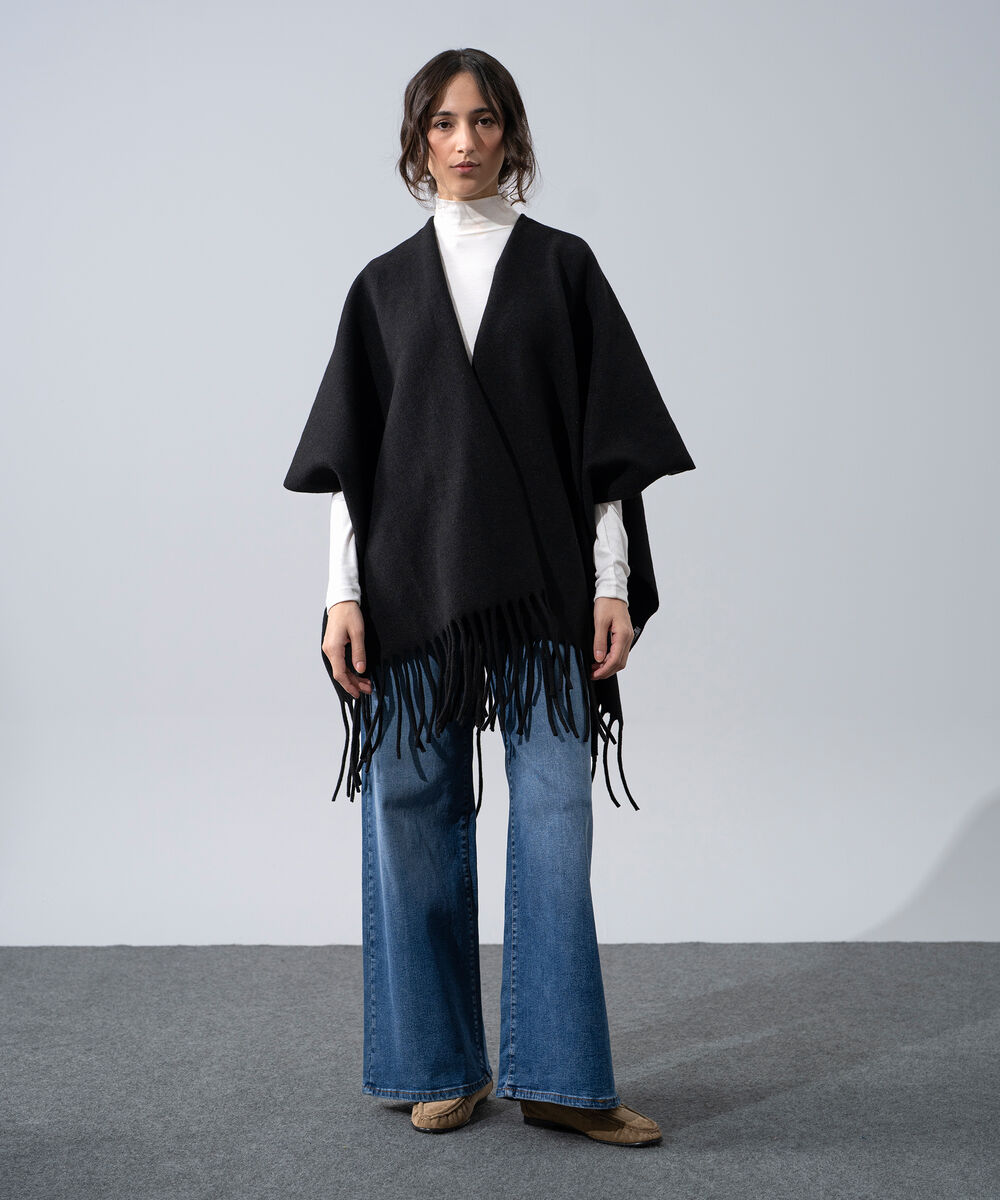 Women's Western Wear Black Polyester Cape Shawl