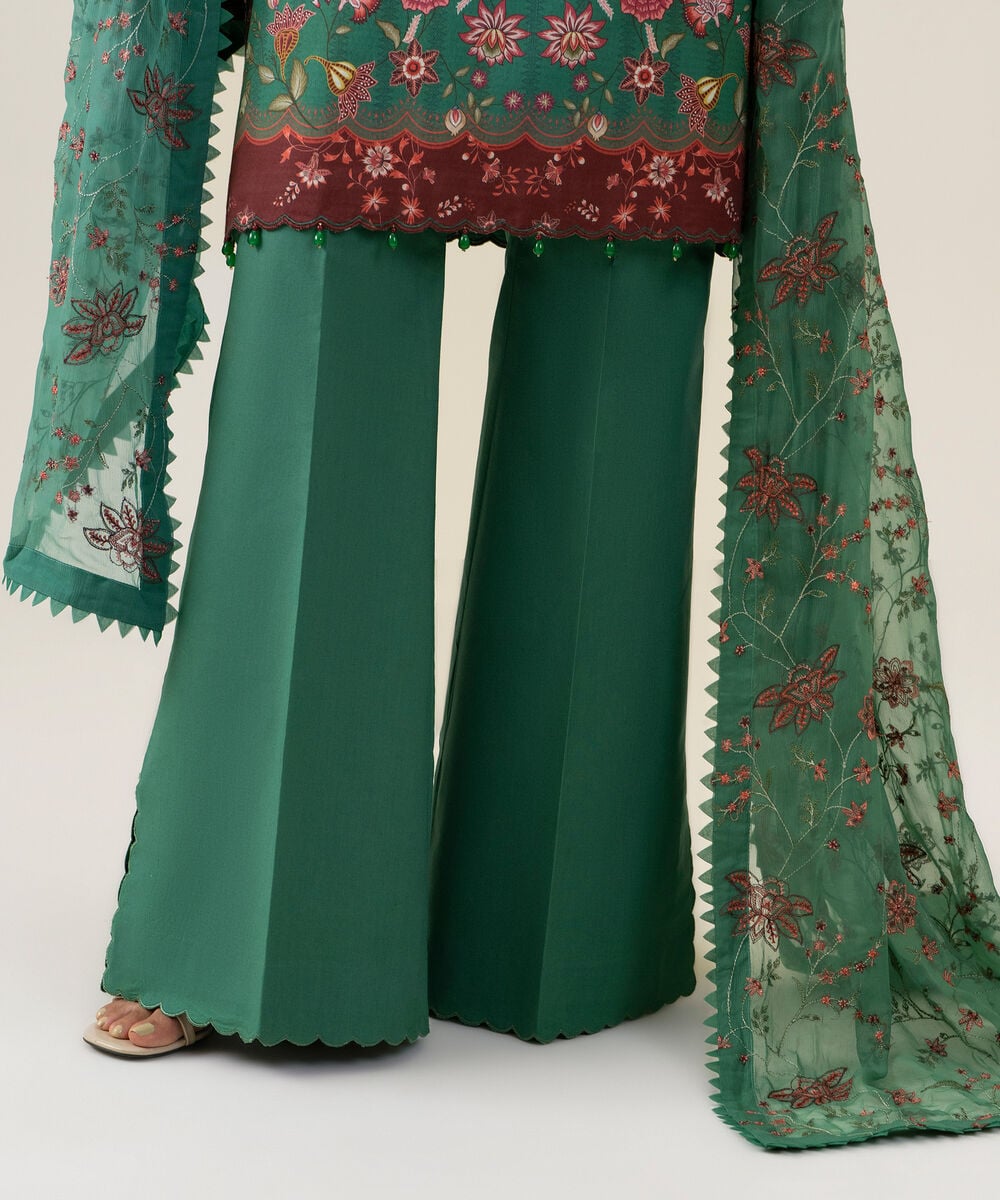 Women's Unstitched Blended Chiffon Printed Green  3 Piece Suit