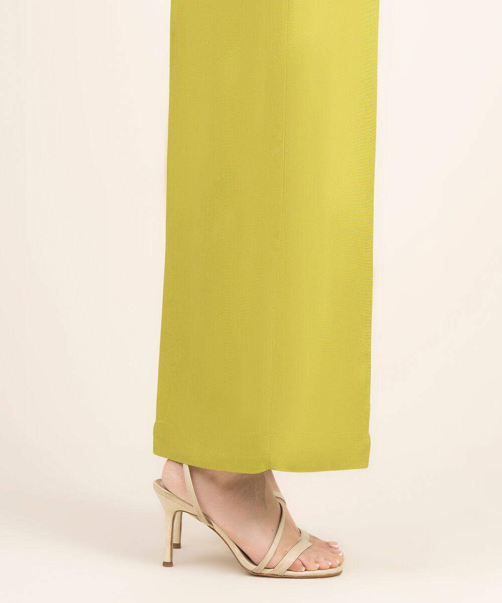 Women's RTW Viscose Linen Solid Green Culottes