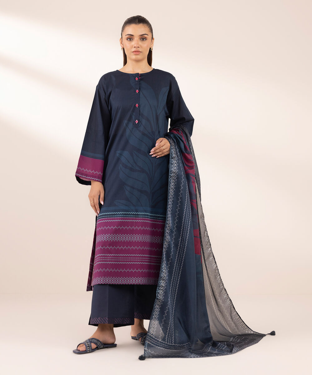 Women's RTW Lawn Blue Printed Boxy Shirt