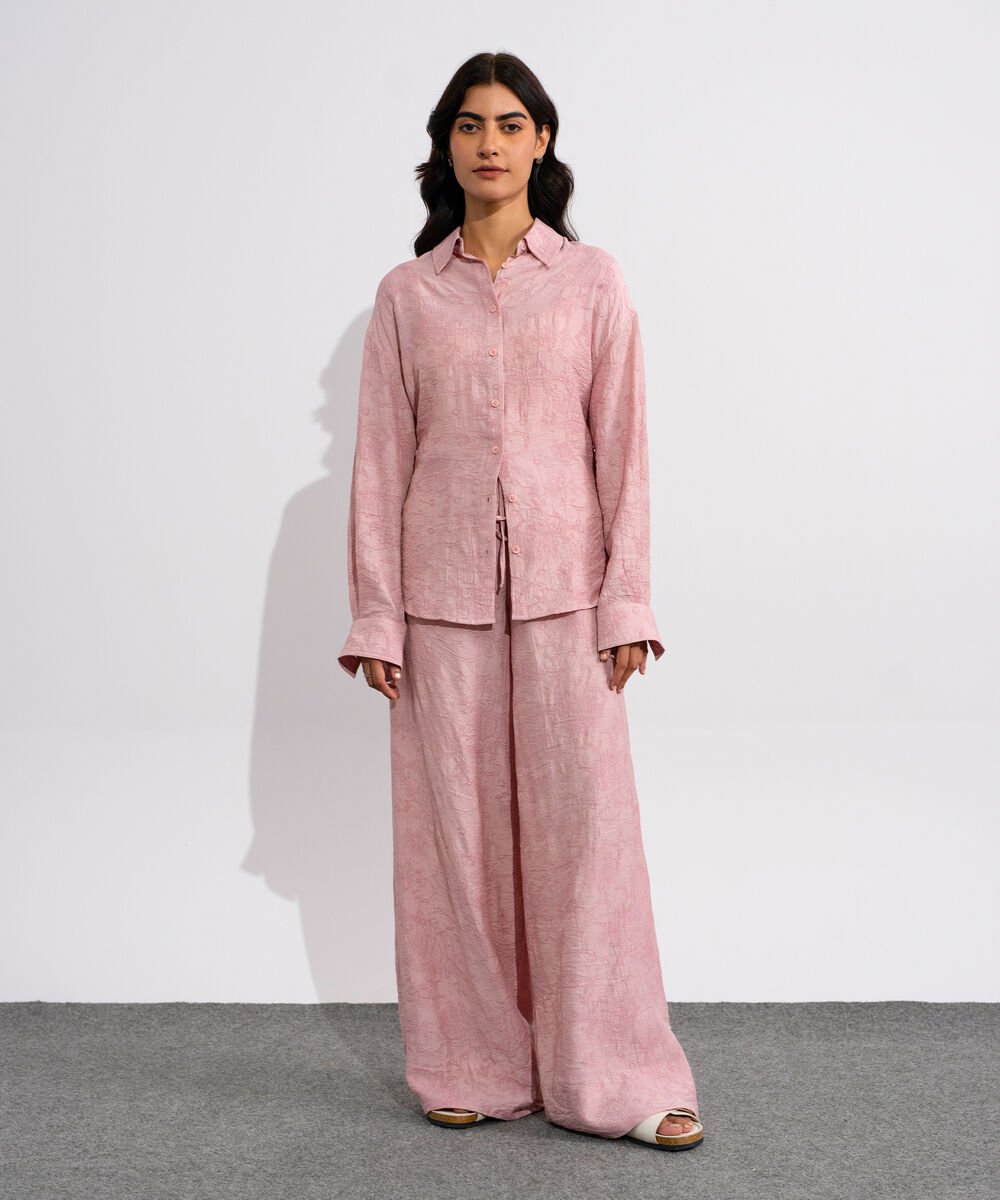 Women's Pink Textured Button Through Shirt