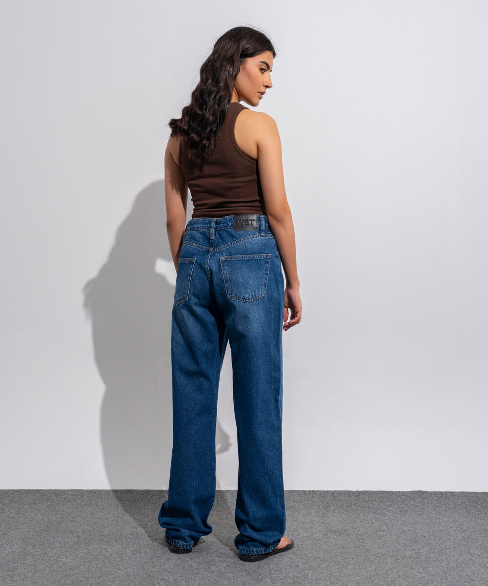 Women's Western Wear Denim Straight Fit Indigo Blue - Dark Worn Jeans