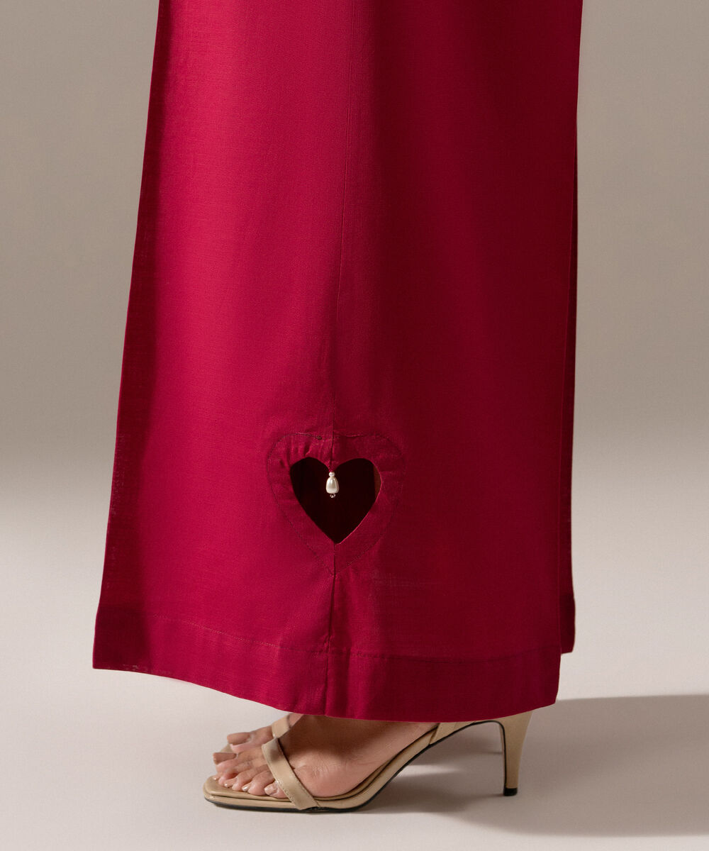 Women's RTW Cross Hatch Solid Maroon Flared Pants