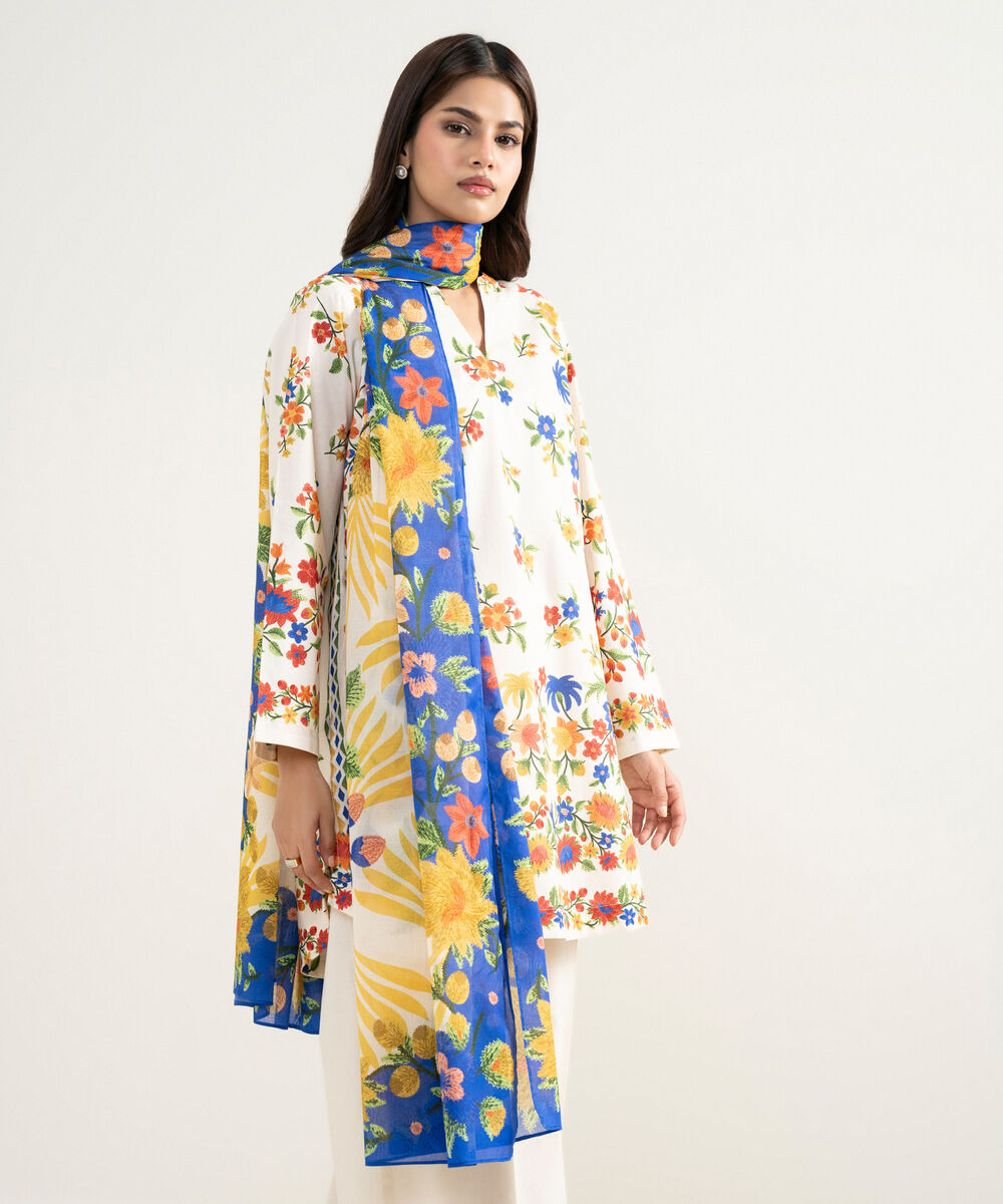 Women's RTW Cambric Printed Multi 3 Piece Suit