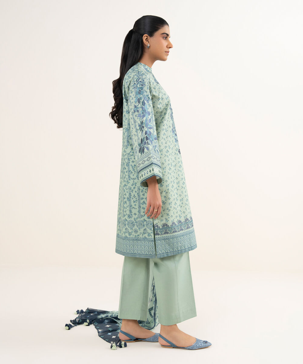 Women's Unstitched Cotton Embroidered Grey 3 Piece Suit