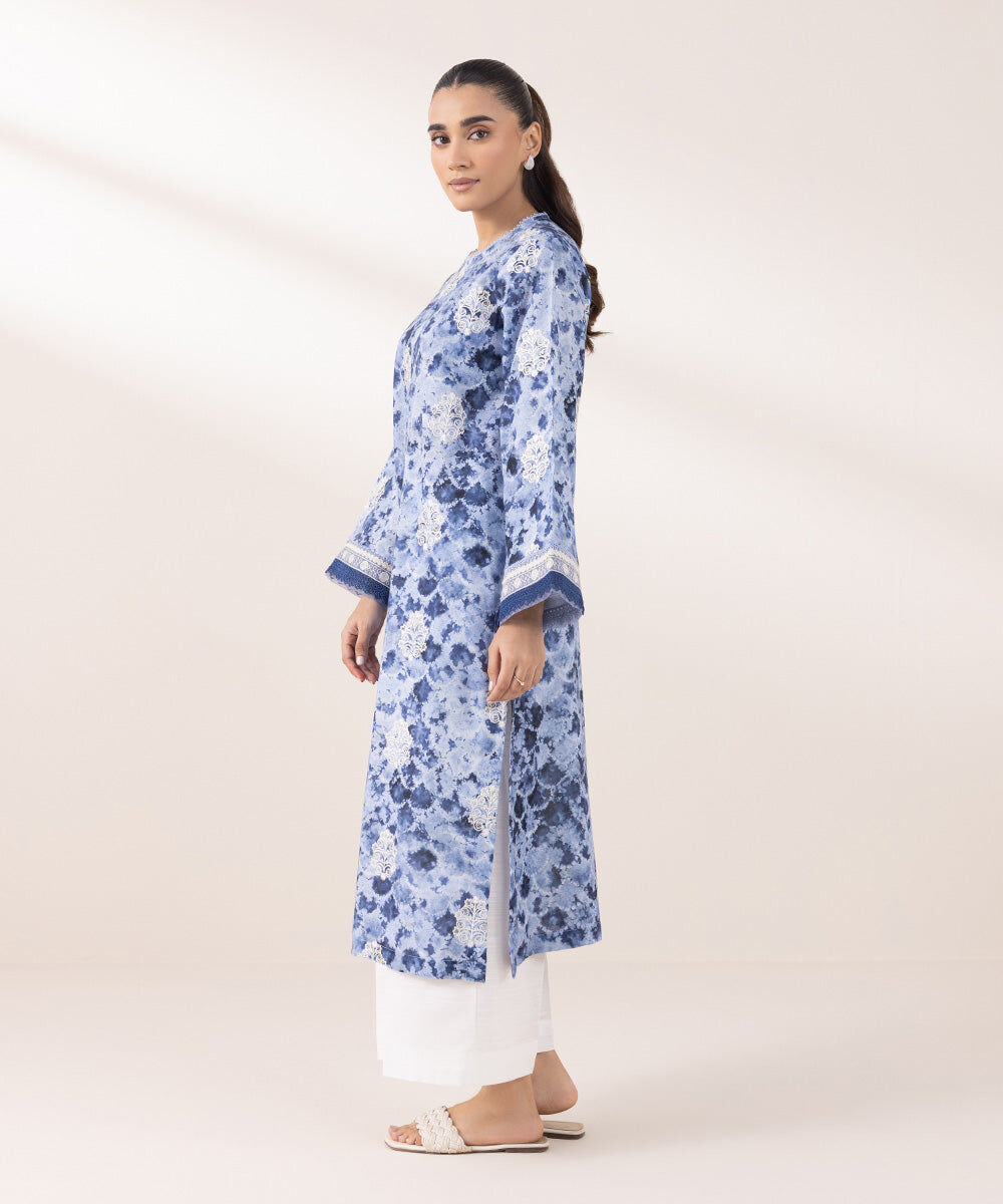 Women's Pret Khaddar Embroidered Periwinkle Blue A-Line Shirt
