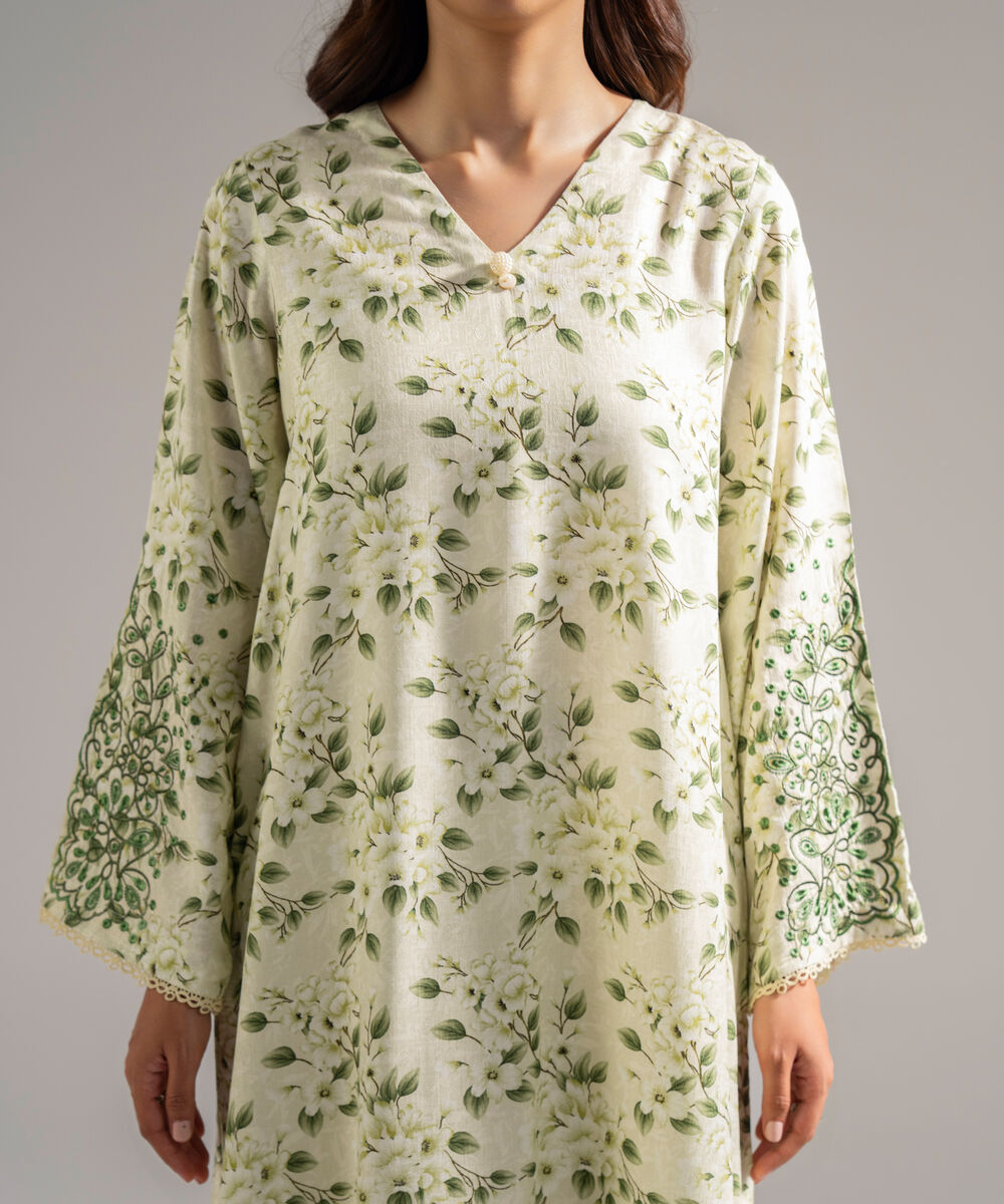 Women's RTW Self Jacquard Printed Mint Green 2 Piece Suit