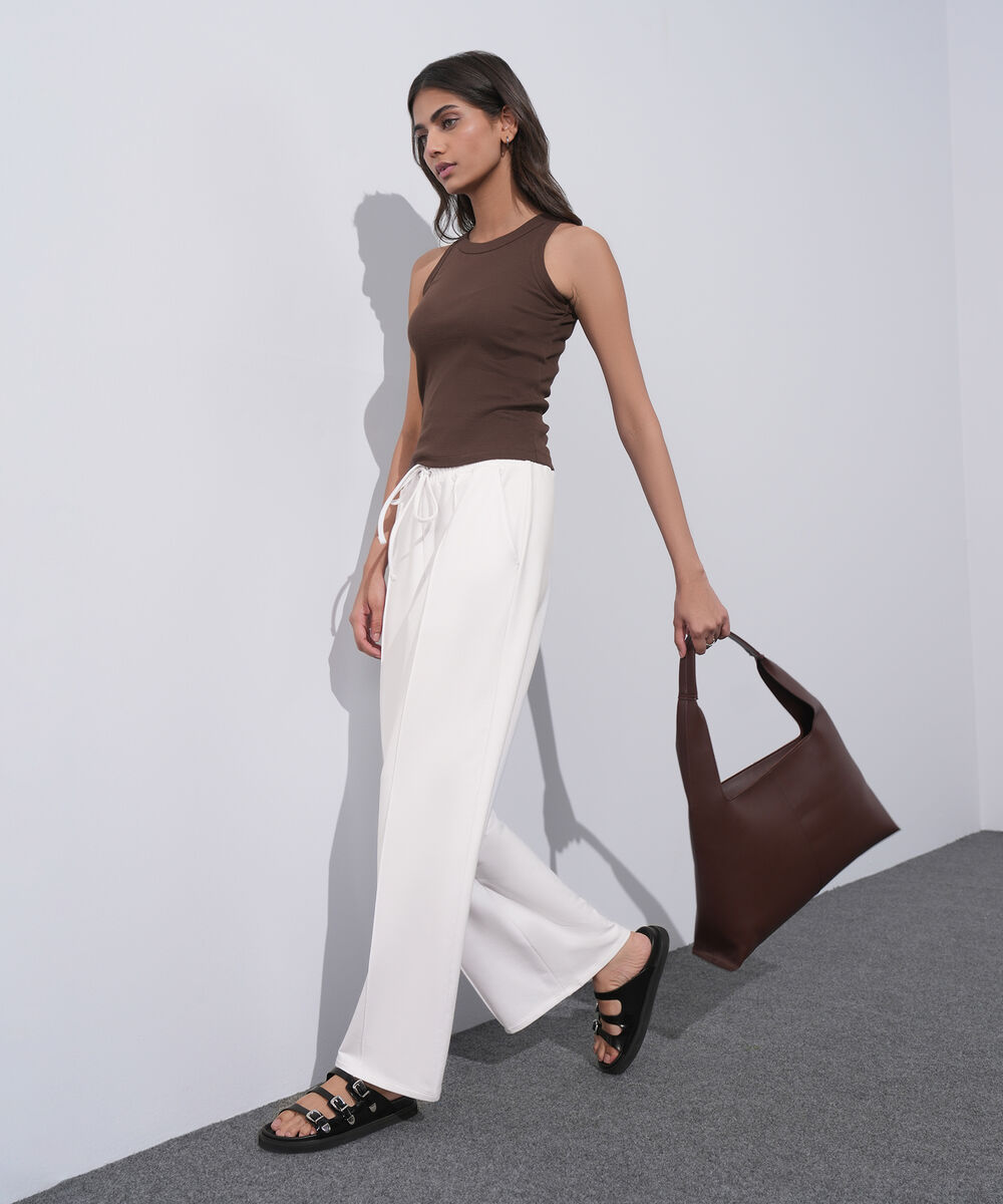 Women's Western Wear White Pull On Summer Terry Trousers