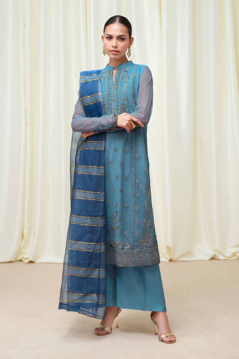 3 Piece - Embroidered Net Suit