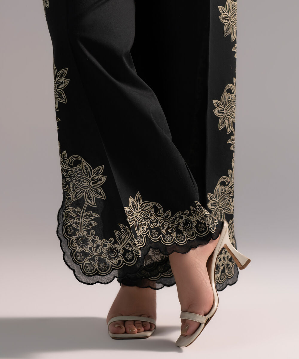 Women's RTW Cambric Printed Black Culottes