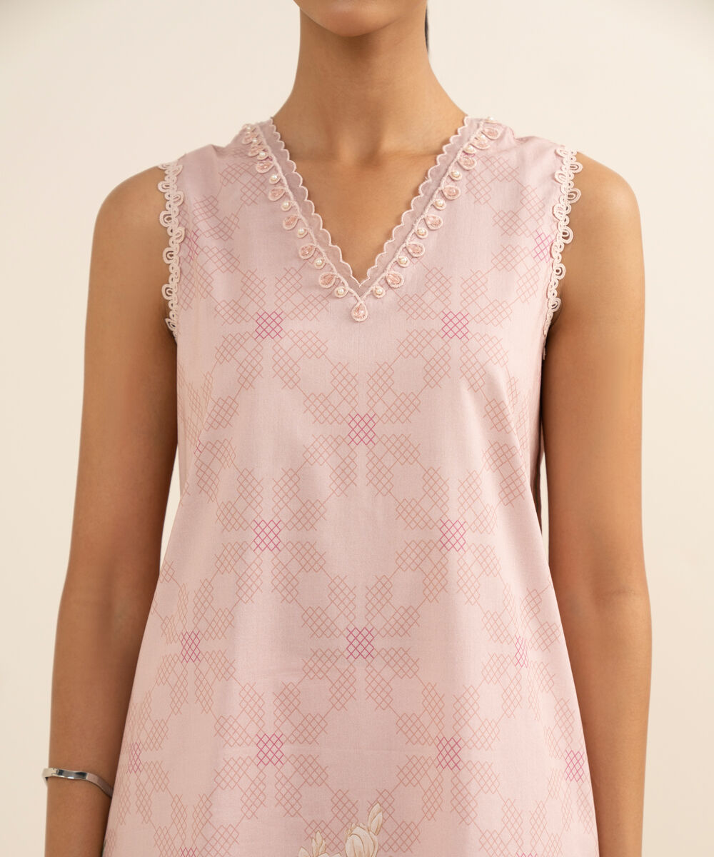 Women's Unstitched Lawn Printed Pink 3 Piece Suit