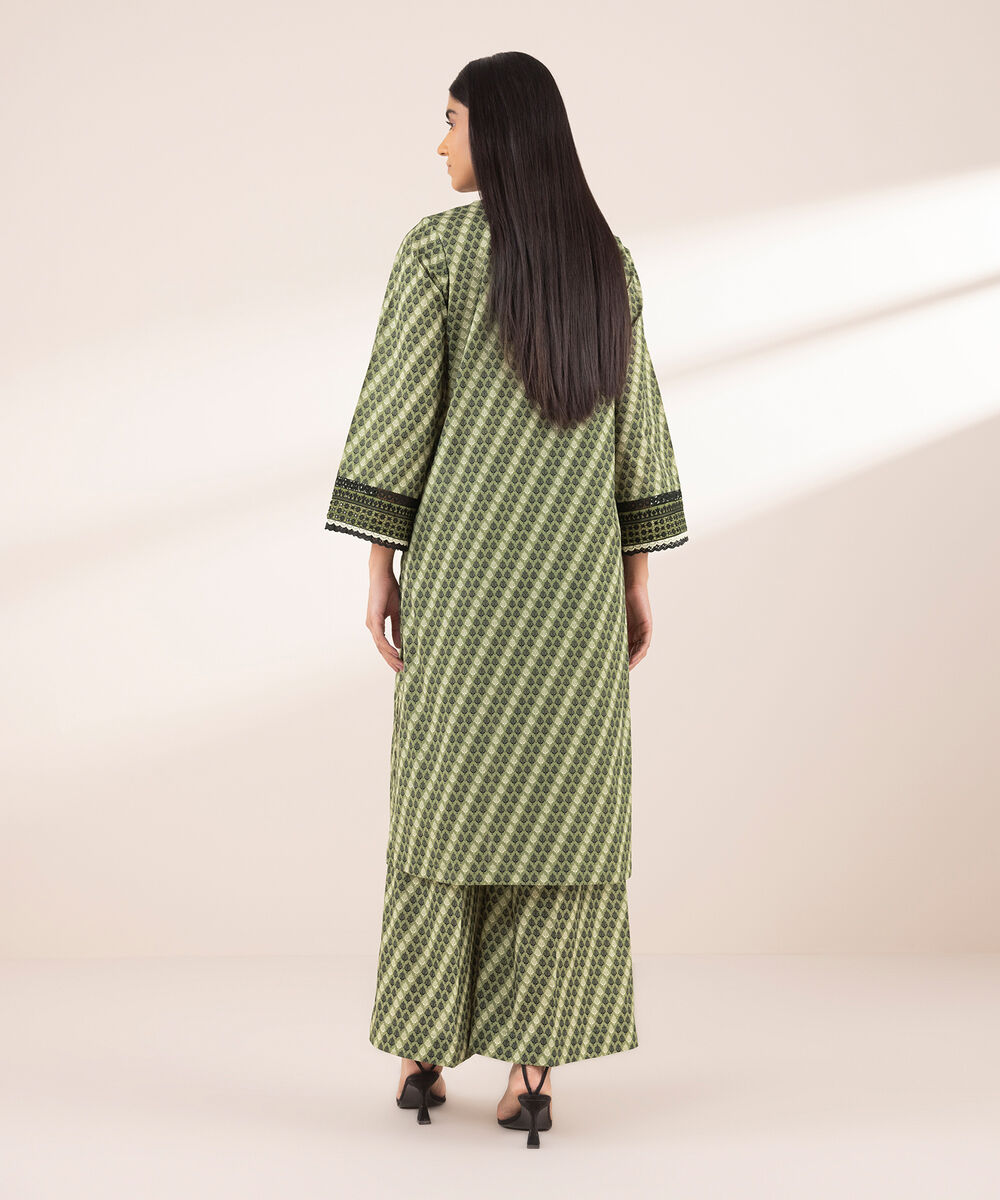 Women's RTW Lawn Green Embroidered A-Line Shirt