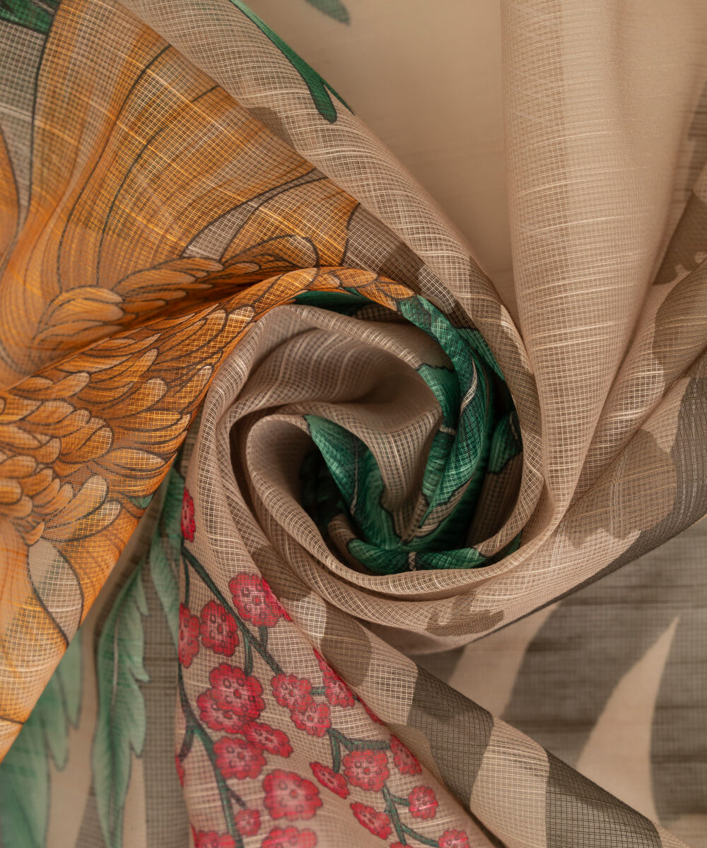 Blended Raw Net Beige Printed Dupatta