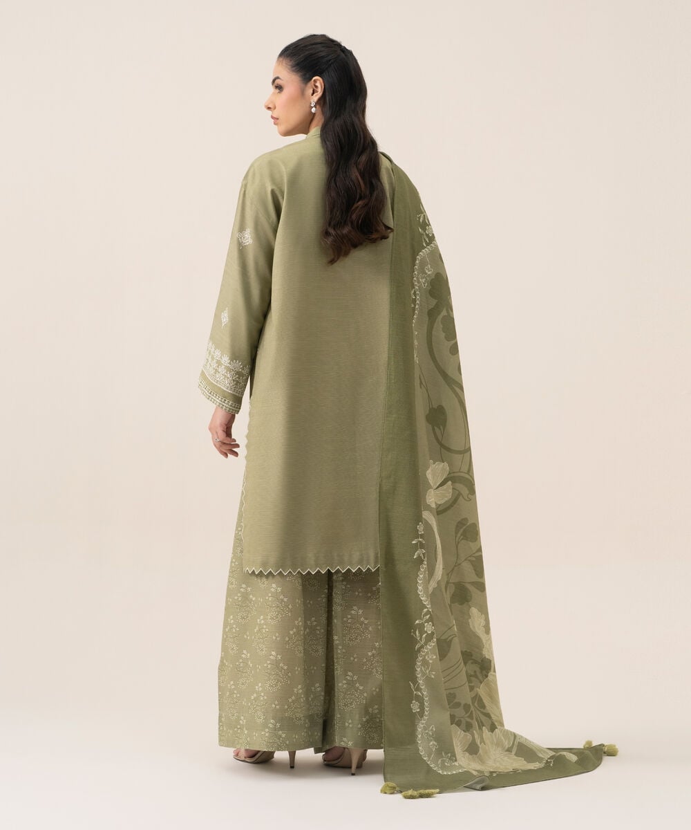 Women's Unstitched Premium Khaddar Embroidered Light Green 3 Piece Suit