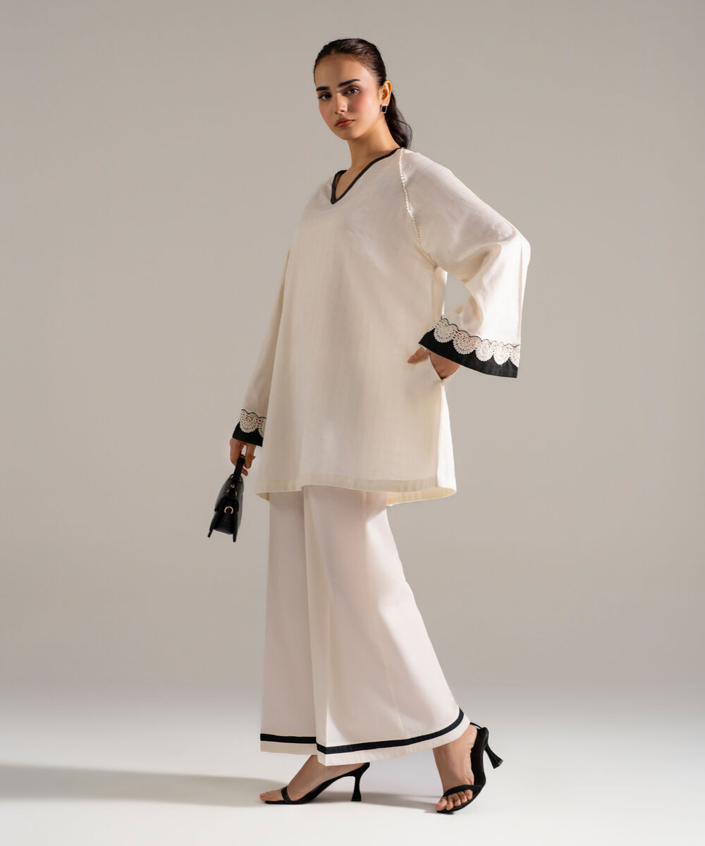 Women's RTW Dobby Printed Off White Straight Shirt