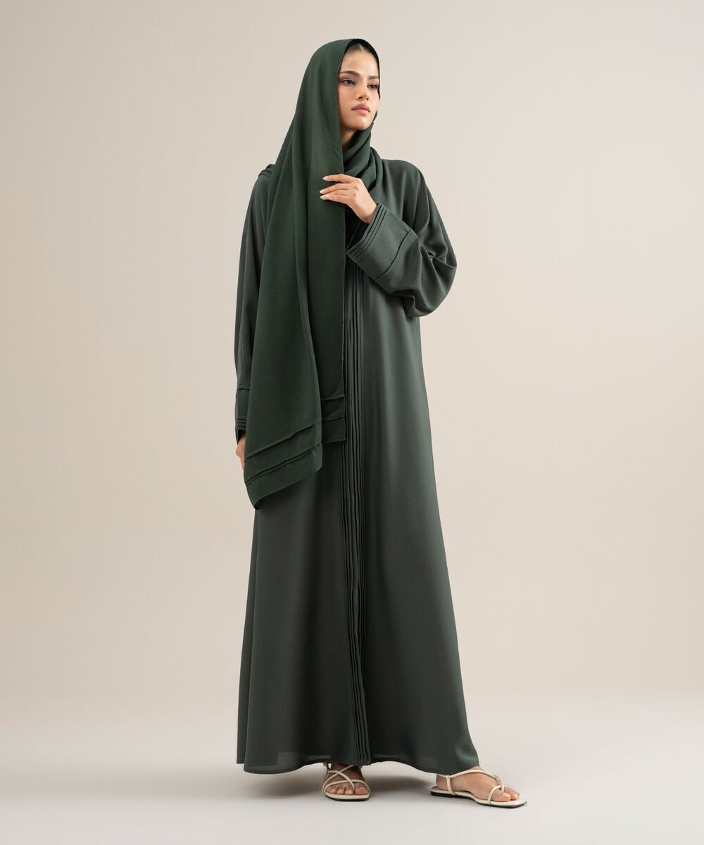 Women's Polyster Emerald Green Kimono Abbaya Set