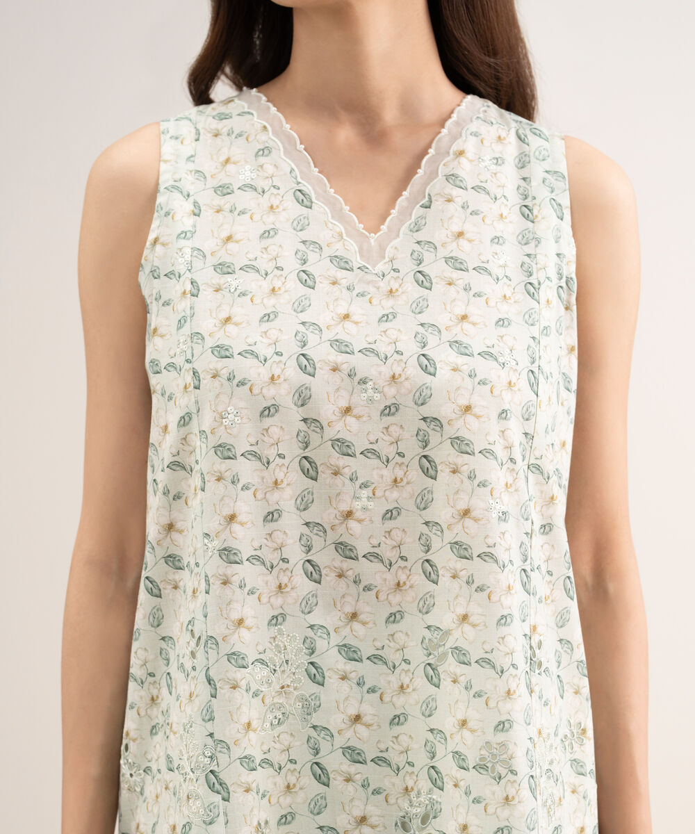 Women's Unstitched Lawn Embroidered Green 3 Piece Suit