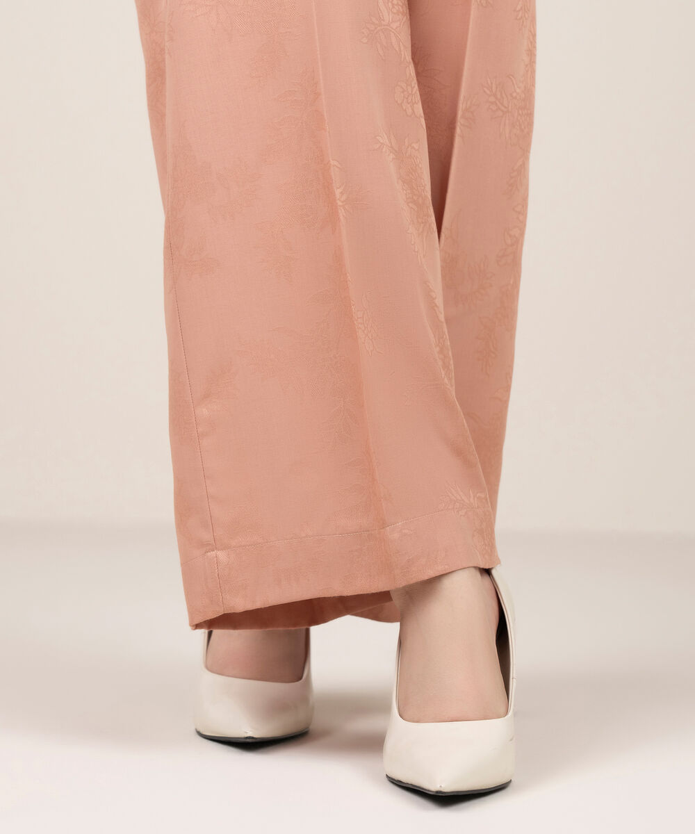 Women's RTW Self Jacquard Leno Solid Pink Culottes
