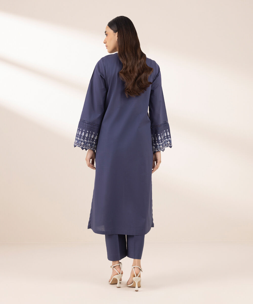 Women's RTW Cross Hatch Blue Embroidered A-Line Shirt