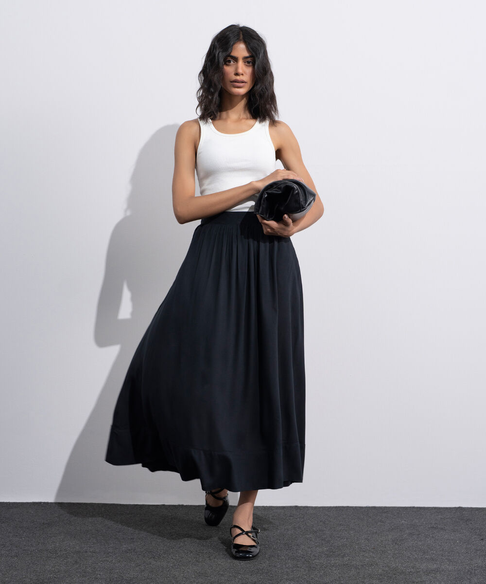 Women's Black Viscose Flared Skirt