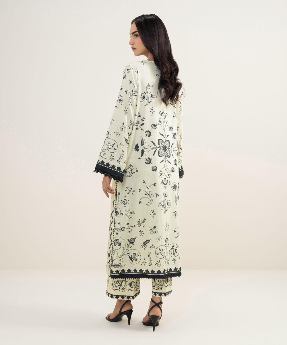 Women's RTW Cotton Satin Embroidered White A-Line Shirt